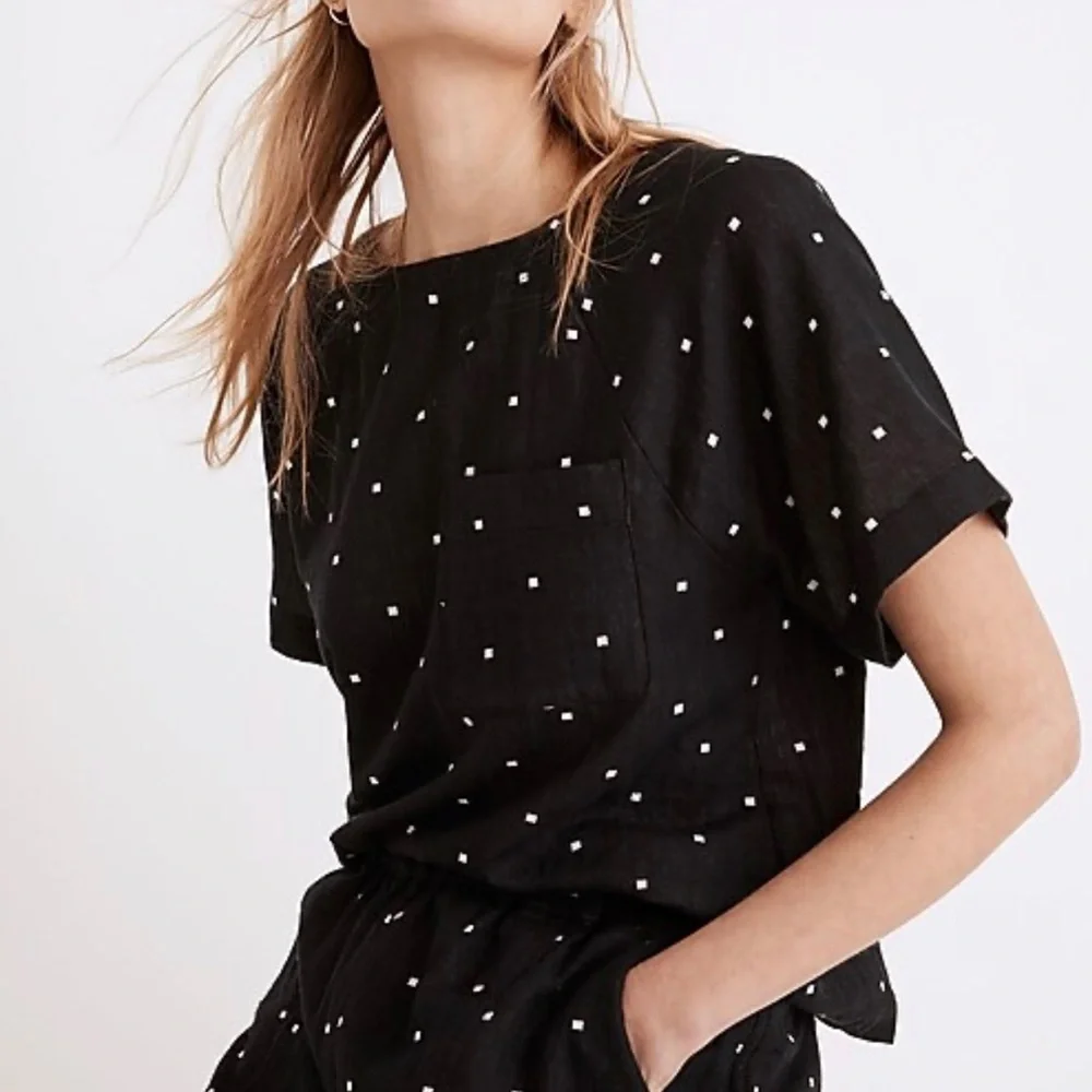 Madewell Lightspun Renwood Button-Back Top in Square Spot - Picture 2 of 5